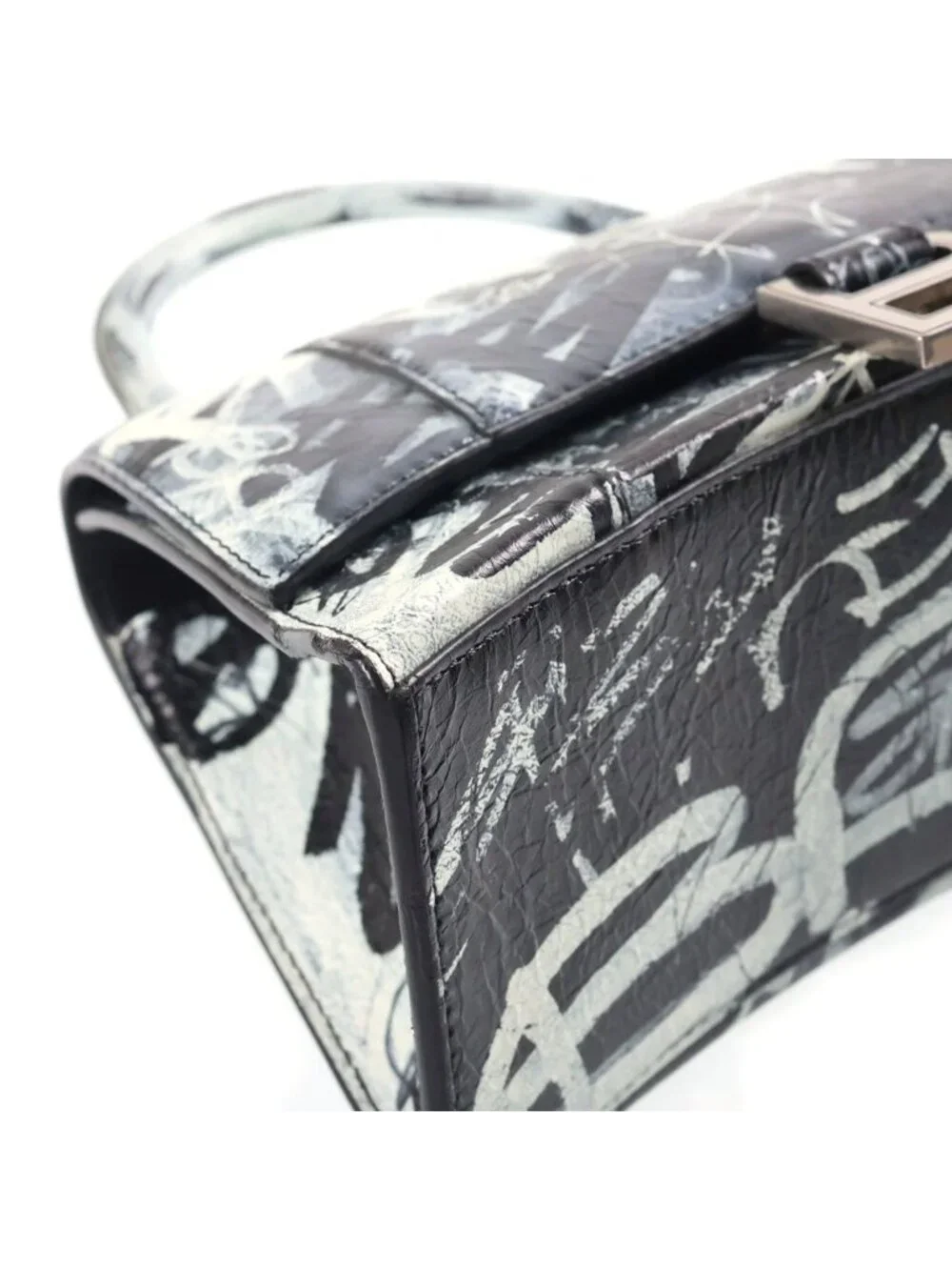 Balenciaga Hourglass Graffiti Small 2-Way Shoulder Bag Black Leather